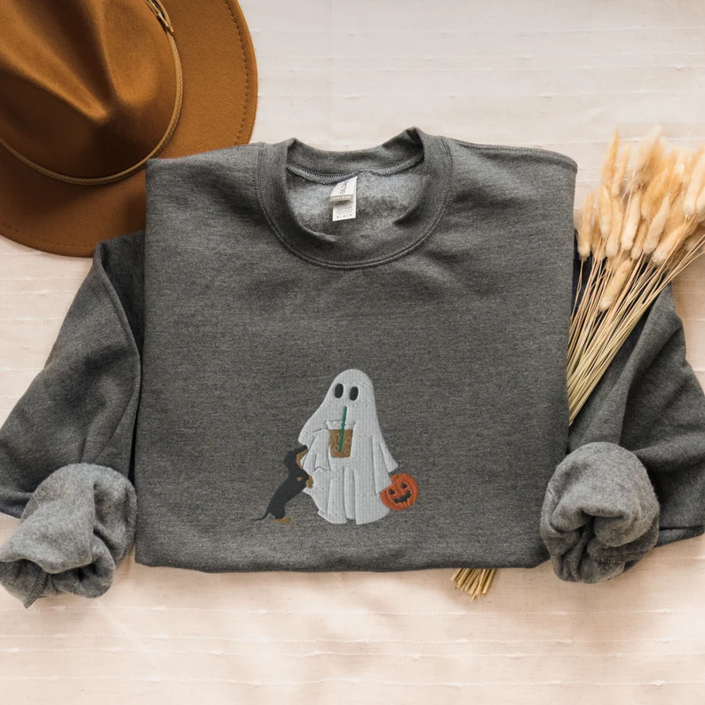 Embroidered Halloween Dachshund Sweatshirt T_M59