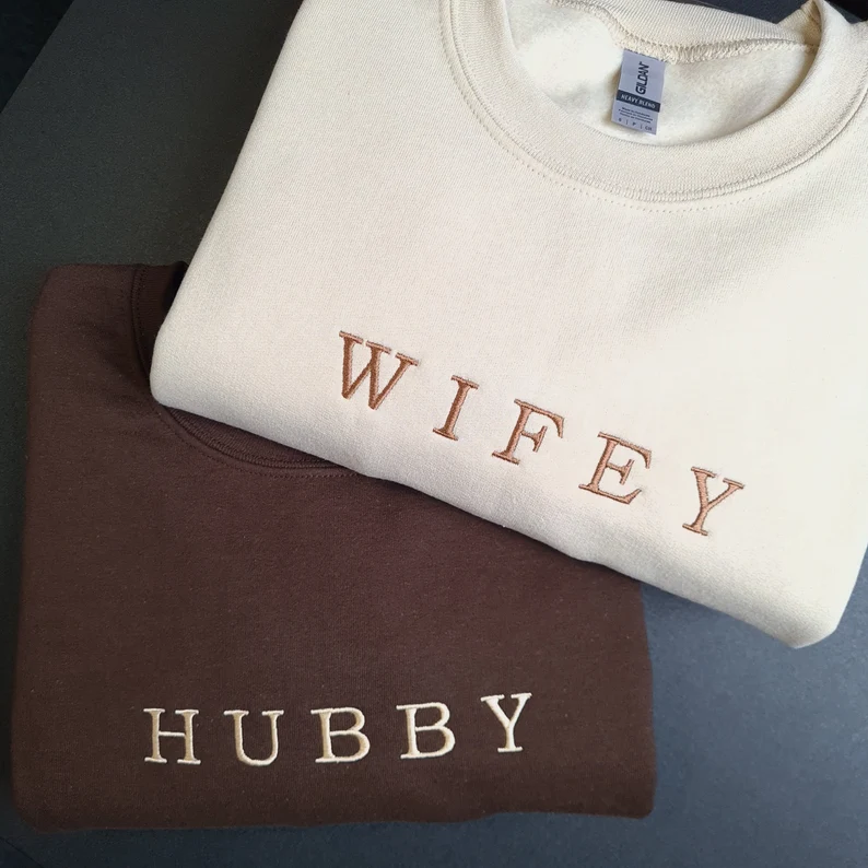Custom Year Wifey Hubby Embroidered Valentine Sweatshirt T_M06