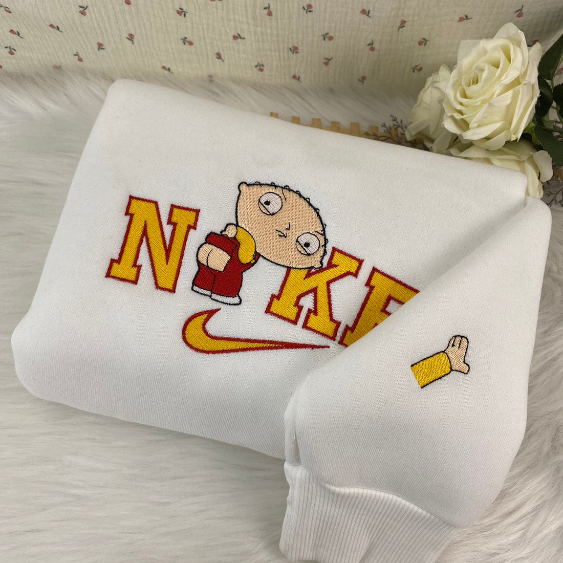 Dog White Embroidery Sweatshirt, Cartoon Embroidery Sweatshirt CU_N69