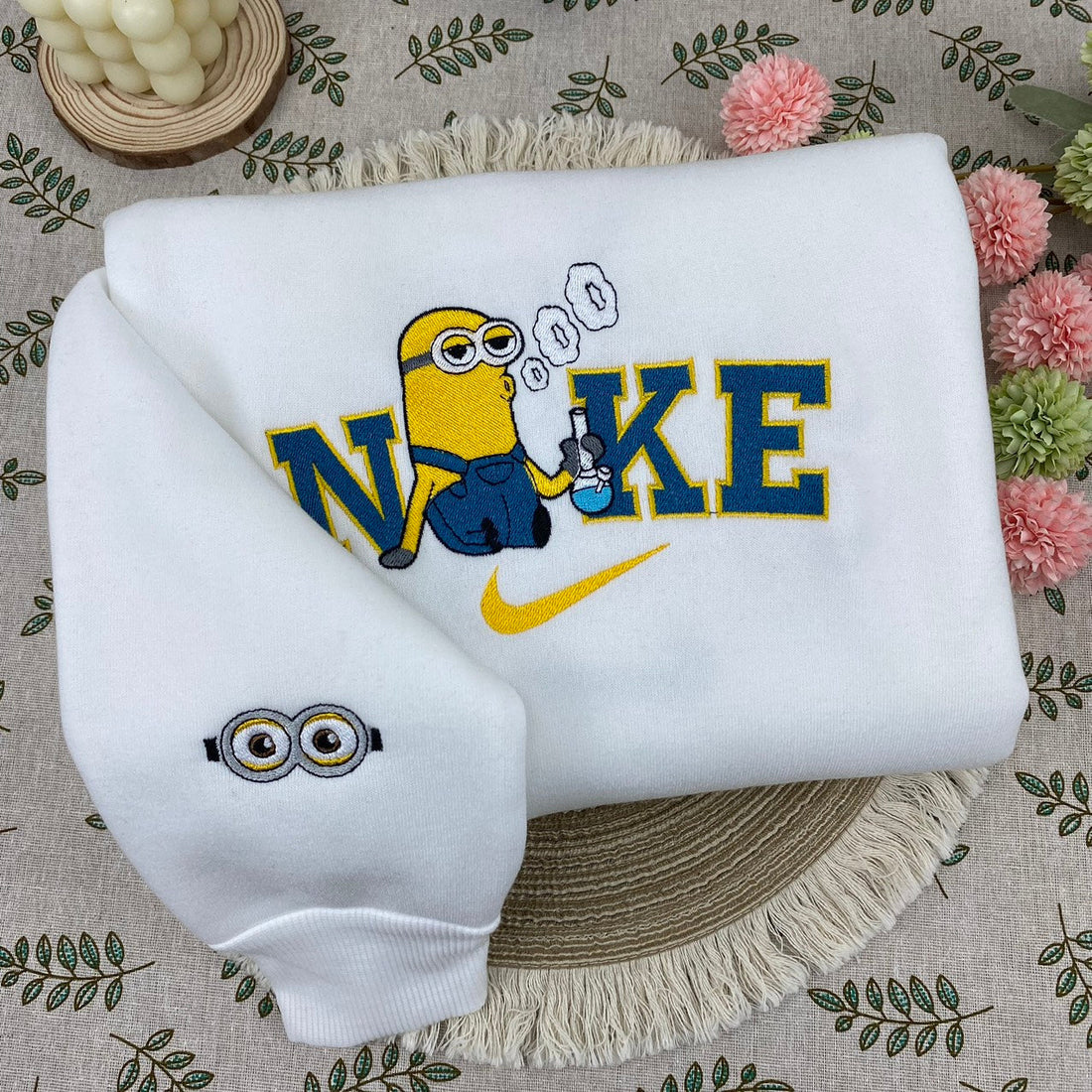 Tiny Yellow Single-Celled Organisms Embroidery Sweatshirt, Cartoon Embroidery Sweatshirt CU_N44