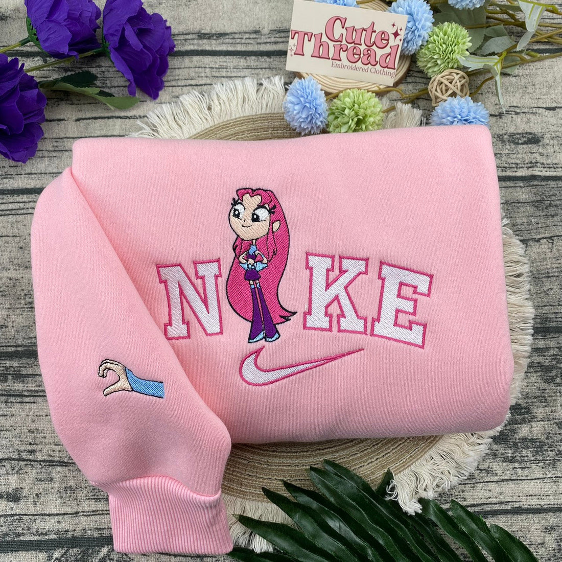 Female Superhero Embroidery Sweatshirt, Cartoon Embroidery Sweatshirt CU_N67