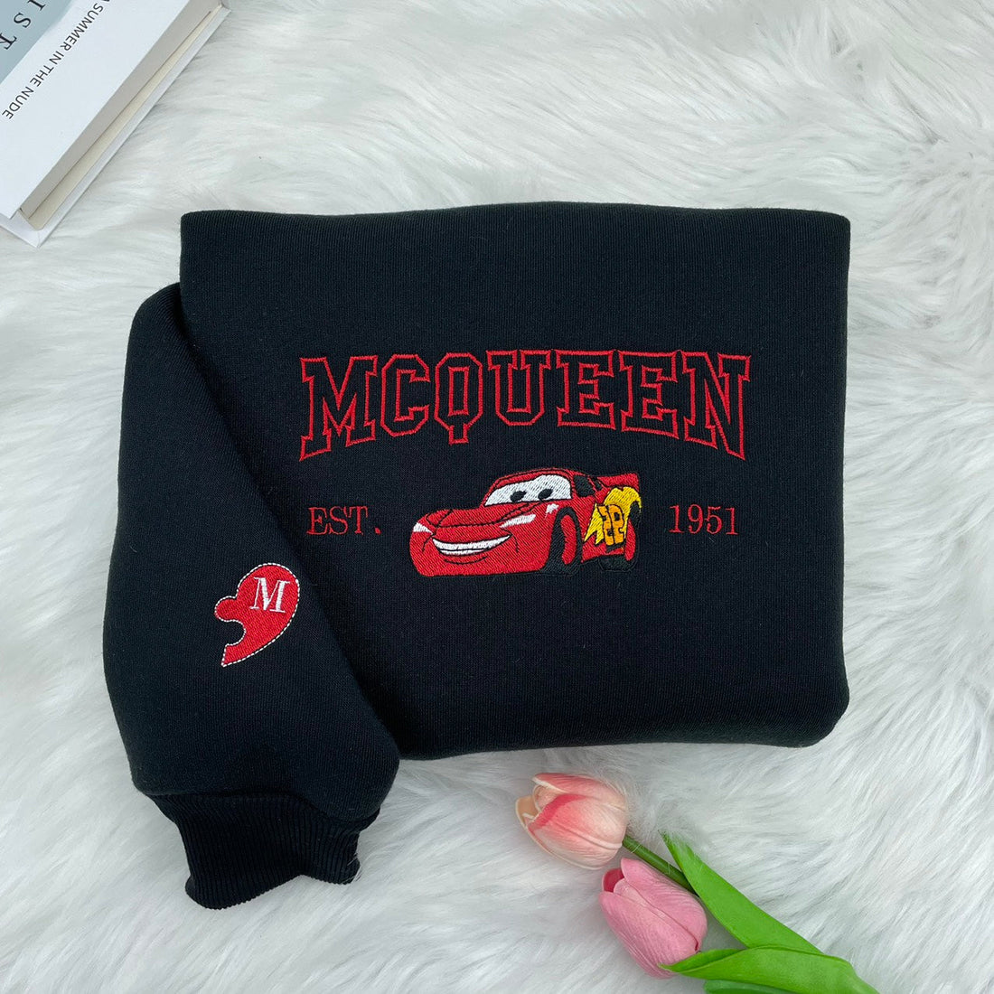 Car Red Embroidery Sweatshirt, Cartoon Embroidery Sweatshirt CU_N50