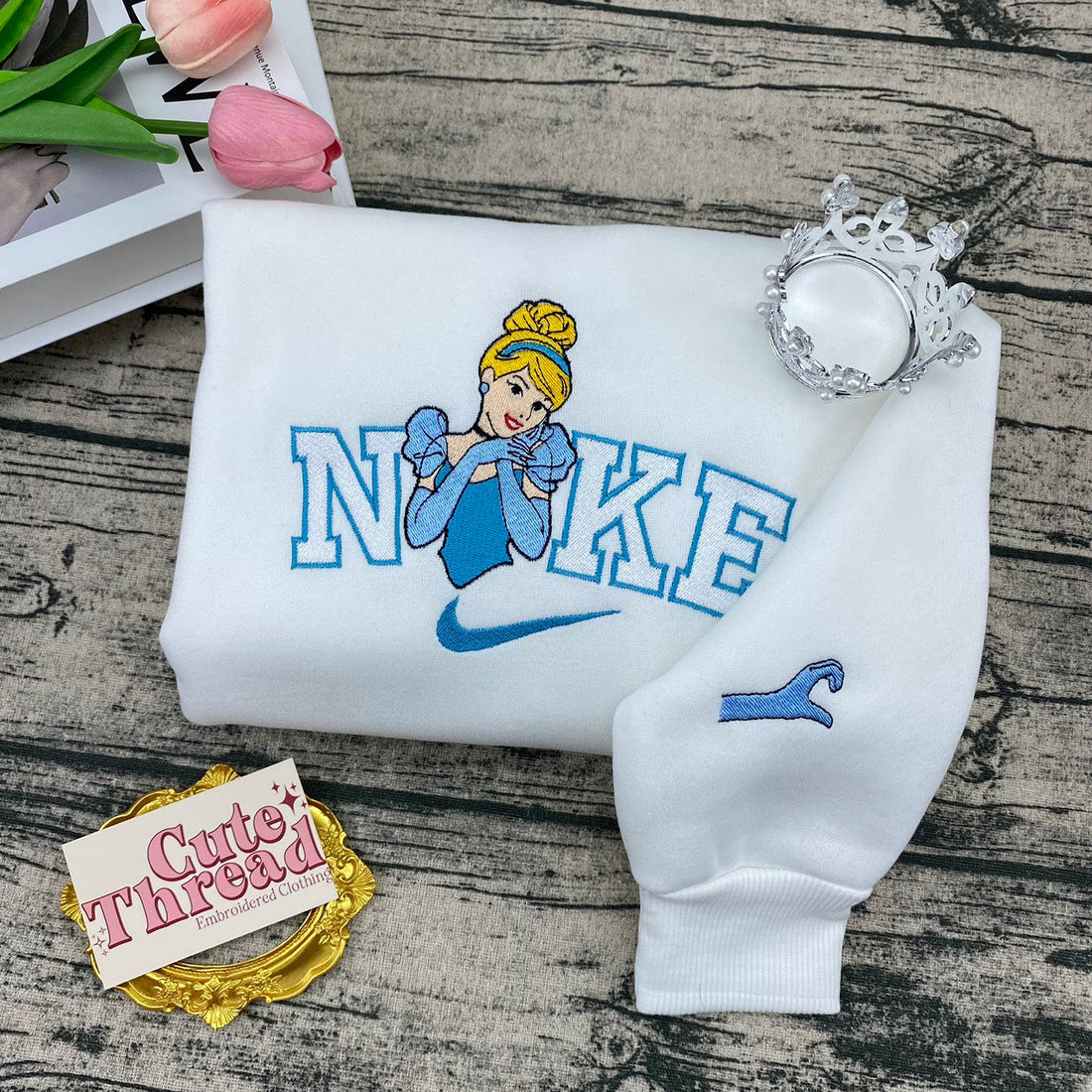 Princess C Embroidery Sweatshirt, Cartoon Embroidery Sweatshirt CU_N18